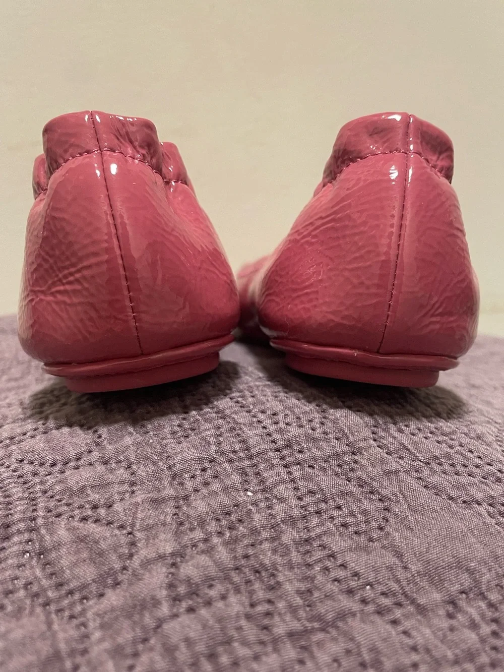 Tory Burch Minnie Travel Ballet Flats Washed Berry Pink Patent Leather 8M